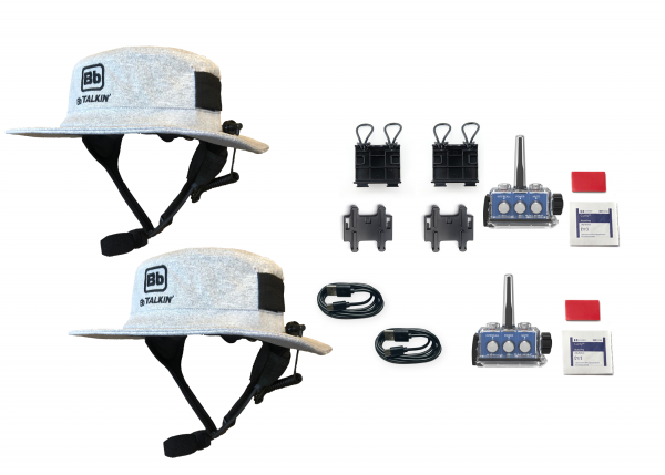 Waterproof two way communication set with surf hats.