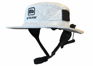 Waterproof headset on surf hat with waterproof radio communication