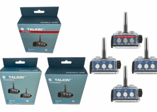 Awesome four way communication set up from BbTALKIN. Handsfree real time talk. Use on the water, in the snow or on the road.