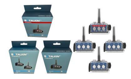 Awesome four way communication set up from BbTALKIN. Handsfree real time talk. Use on the water, in the snow or on the road.